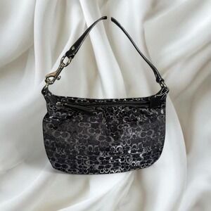 Coach 2008 mini shoulder bag baguette black and silver signature optic art lurex